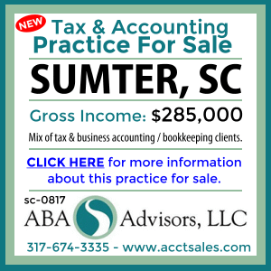 CLICK HERE to get more information on this SUMTER, SC Tax and Accounting Practice for Sale by ABA Advisors, LLC