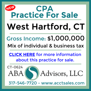 CLICK HERE to get more information on this WEST HARTFORD, CT area CPA Practice for Sale by ABA Advisors, LLC