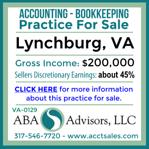CLICK HERE to get more information on this LYNCHBURG, VA Accounting Bookkeeping Practice for Sale by ABA Advisors, LLC
