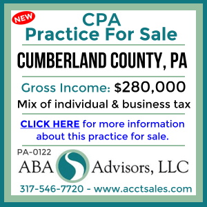 CLICK HERE to get more information on this CUMBERLAND COUNTY, PA CPA Practice for Sale by ABA Advisors, LLC