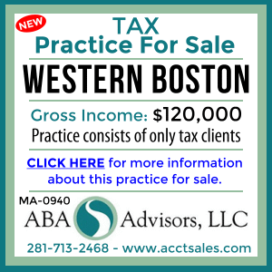 CLICK HERE to get more information on this WESTERN BOSTON, MA TAX Practice for Sale by ABA Advisors, LLC