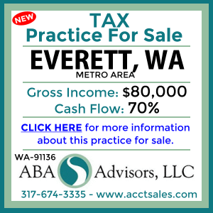 CLICK HERE to get more information on this southwest EVERETT, WA metro area Tax Practice for Sale by ABA Advisors, LLC