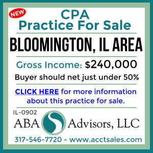 CLICK HERE to get more information on this BLOOMINGTON, IL area CPA Practice for Sale by ABA Advisors, LLC